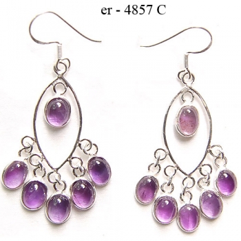 Pure silver purple amethyst handcrafted ethnic bezel earrings